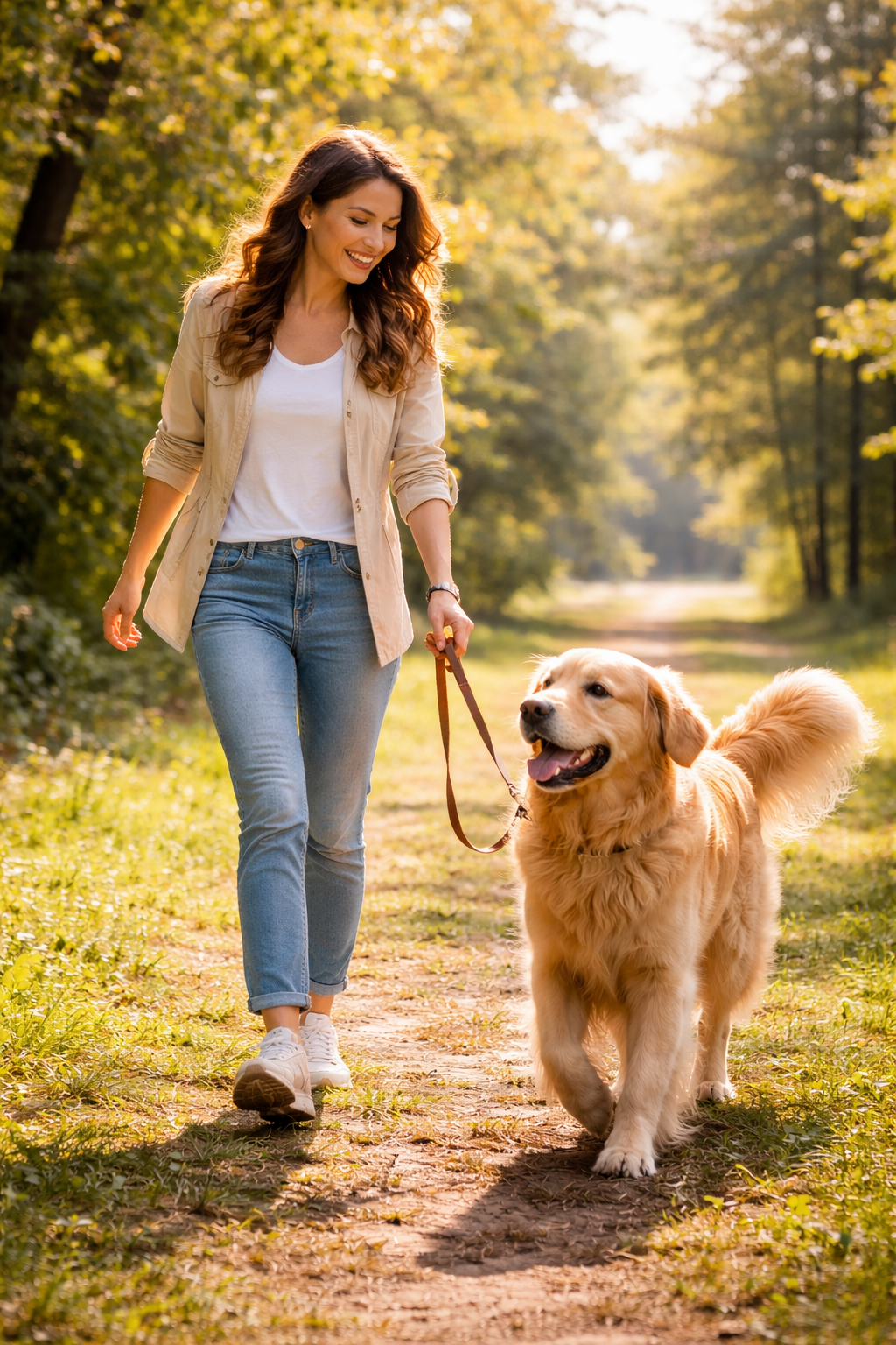 Mulher passeando com seu cão